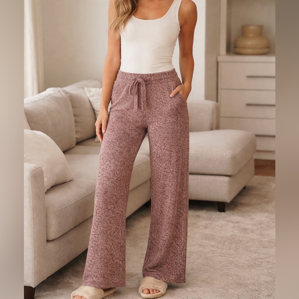 Monrow Wool Cashmere Wide Leg Lounge Pants Women’s Pomegranate XL MONROW